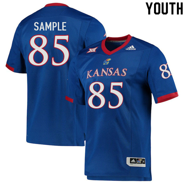 Youth #85 Jarred Sample Kansas Jayhawks College Football Jerseys Stitched Sale-Royal - Click Image to Close